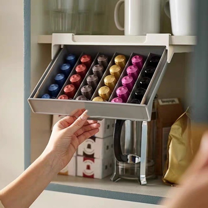 Coffee Equipment Organizer - ที่ใส่แคปซูลกาแฟ กล่องเก็บแคปซูลกาแฟ ชา ถุงชา ชั้นวางจัดระเบียบ ไม่ต้องเจาะ