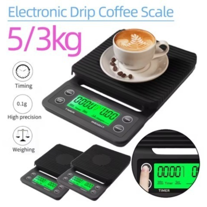 Scale Drip Timer - 5/3kg LCD กาแฟหยดอิเล็กทรอนิกส์ Scale วัดความแม่นยําสูงดิจิตอลจอแสดงผลจับเวลากาแฟน้ําหนักเครื่องมือครัวแบบพกพา Sc