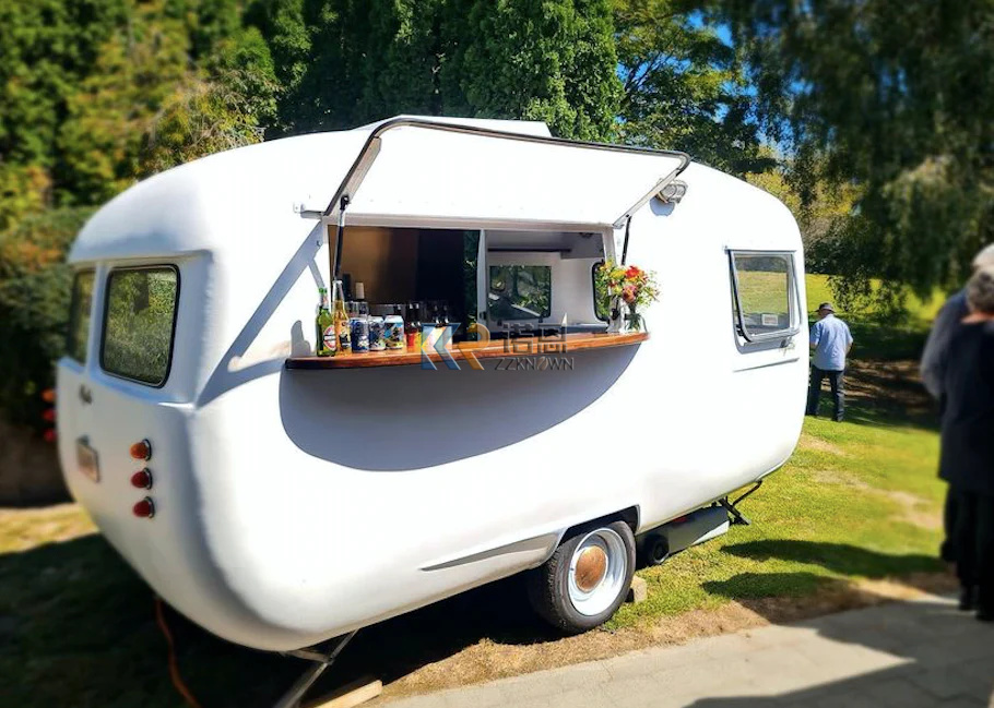Coffee Van Equipment - ติดตั้งคาราวานบาร์หยอดเหรียญรถพ่วงรถพ่วงห้องครัวสําหรับรถตู้รถพ่วงอาหารมือถือรถเข็นกาแฟสีขาว