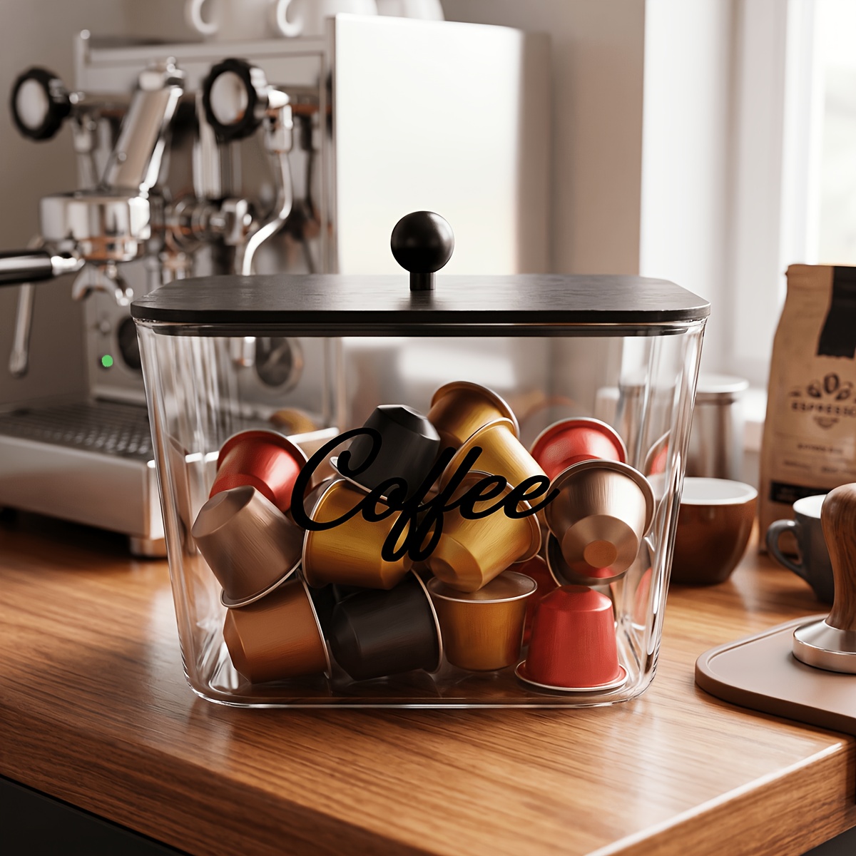 Coffee Equipment Organizer - ที่ใส่ฝักกาแฟพร้อมฝาปิด กล่องเก็บของพลาสติก ที่จัดระเบียบ K-Cup ความจุขนาดใหญ่ สำหรับเคาน์เตอร์ครัว