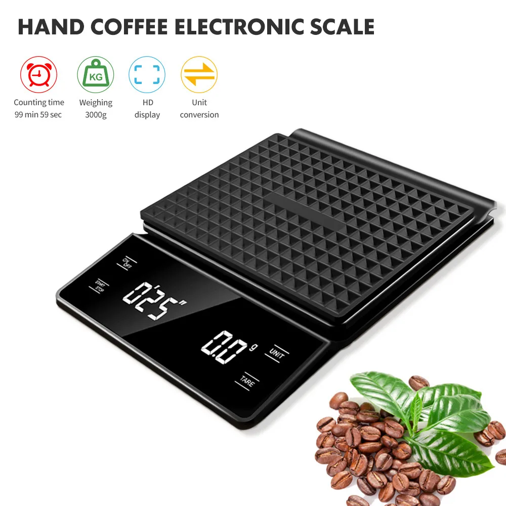 Scale Drip Timer - เครื่องชั่งกาแฟ 3 กก./0.1 กรัม พร้อมตัวจับเวลา อุปกรณ์ครัว