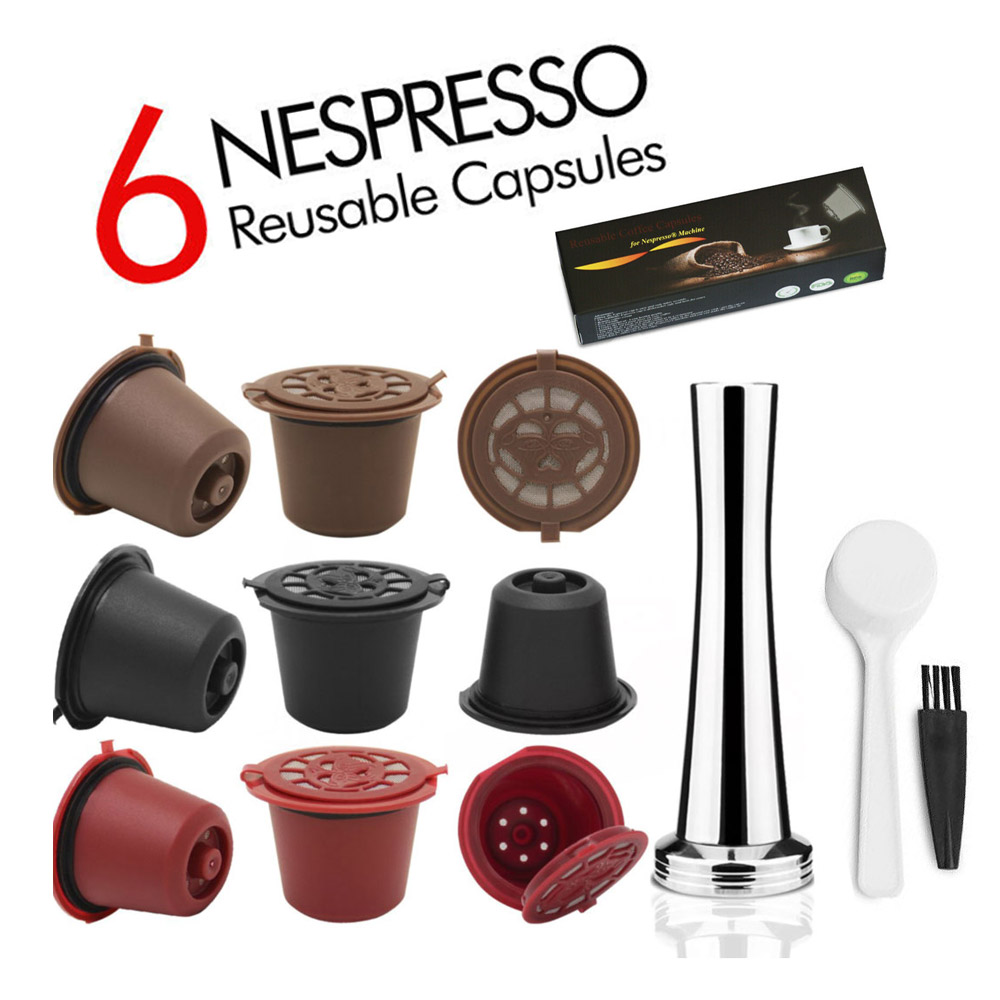 Coffee Vending Equipment - แคปซูลกาแฟแบบใช้ซ้ำได้สำหรับเครื่อง Nespresso พร้อมตะแกรงกรองสแตนเลส อุปกรณ์เติมกาแฟเอสเพรสโซ่ Icafelas พร้อมที่กดกาแฟสำหรับครัว